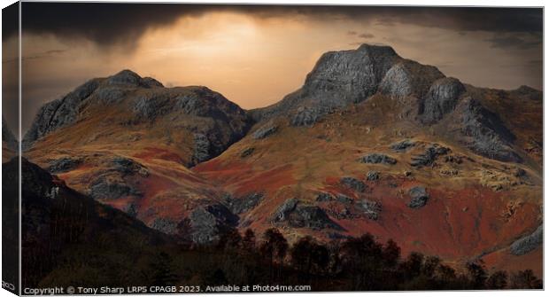 SUNLIT LANGDALE PIKES Canvas Print by Tony Sharp LRPS CPAGB