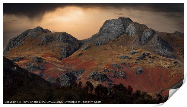 SUNLIT LANGDALE PIKES Print by Tony Sharp LRPS CPAGB