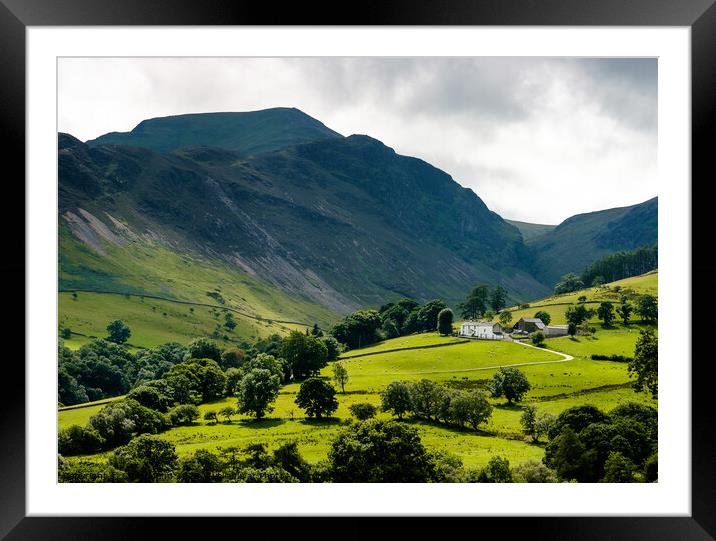 Sunny view of the Newlands Valley, Lake District, Cumbria Framed Mounted Print by Chris Mann