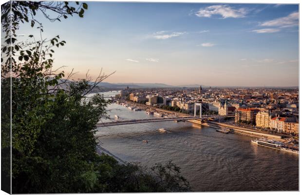 Budapest City and Danube River at Sunset Canvas Print by Artur Bogacki