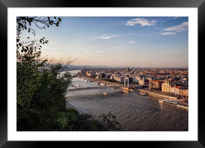 Budapest City and Danube River at Sunset Framed Mounted Print by Artur Bogacki
