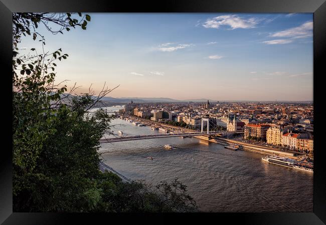 Budapest City and Danube River at Sunset Framed Print by Artur Bogacki