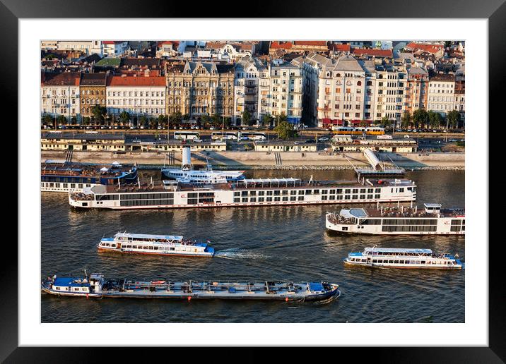 Cruise Boats on Danube River in Budapest Framed Mounted Print by Artur Bogacki