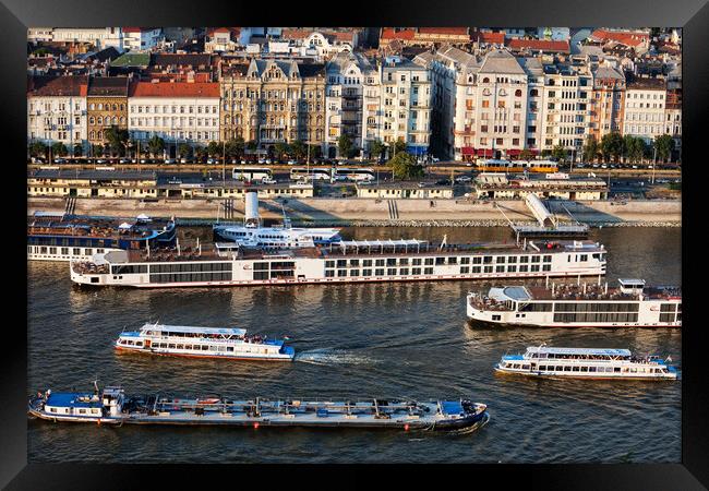 Cruise Boats on Danube River in Budapest Framed Print by Artur Bogacki