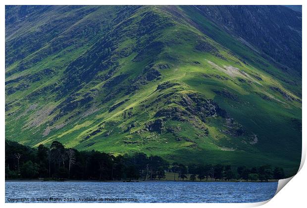 Steep fell hillside, Buttermere, Lake District, Cumbria Print by Chris Mann