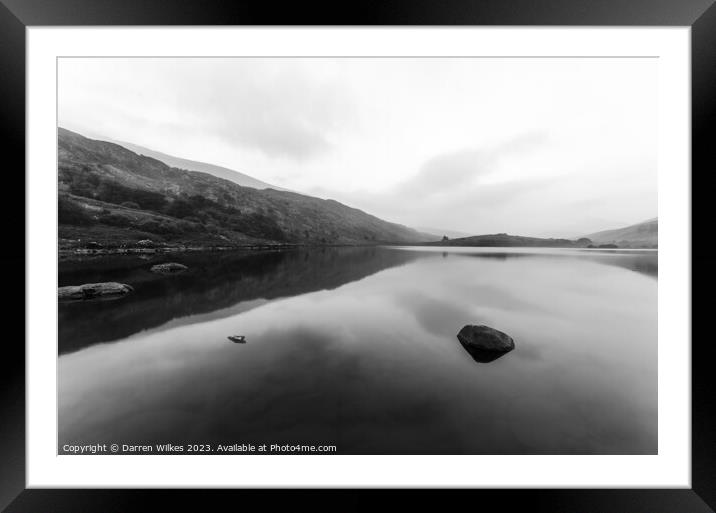 Llynnau Mymbyr Snowdonia Wales Black and White  Framed Mounted Print by Darren Wilkes