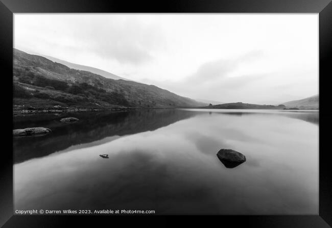 Llynnau Mymbyr Snowdonia Wales Black and White  Framed Print by Darren Wilkes