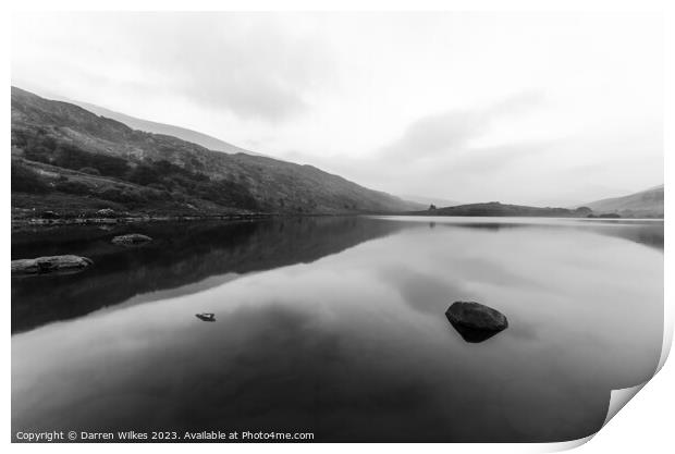 Llynnau Mymbyr Snowdonia Wales Black and White  Print by Darren Wilkes