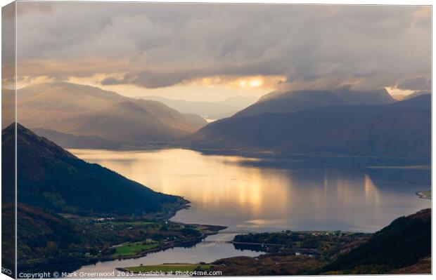 Sunset over Ardgour Canvas Print by Mark Greenwood