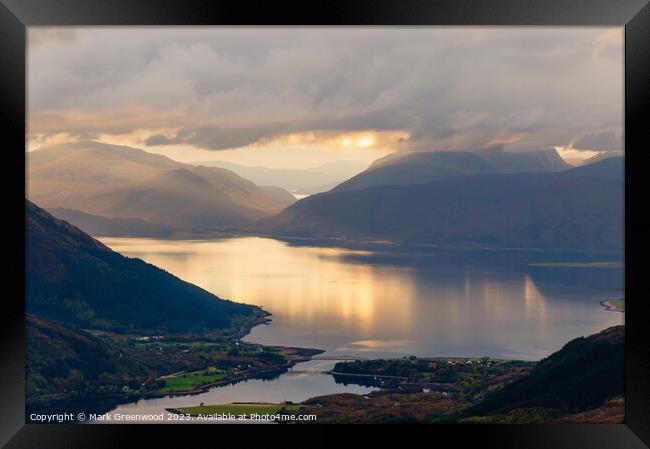 Sunset over Ardgour Framed Print by Mark Greenwood