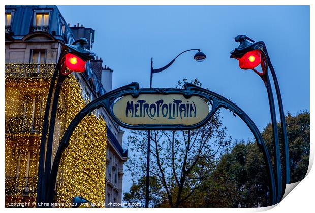 Art Deco entrance sign for the Paris Metro Print by Chris Mann