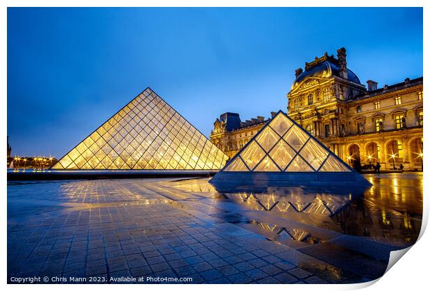 Blue and Gold - Louvre Museum Pyramid "blue hour" Print by Chris Mann