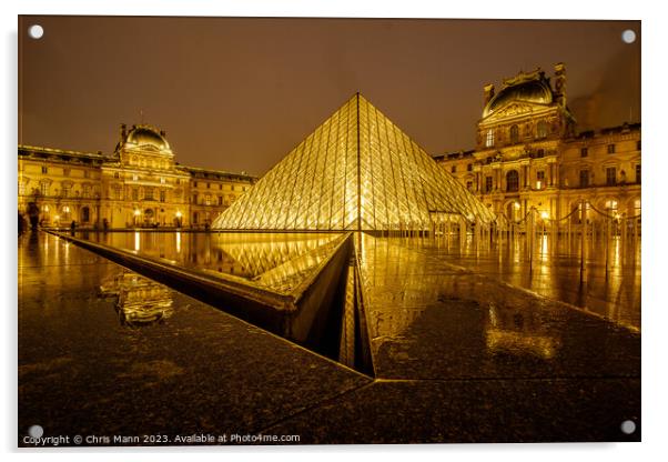 Painted with Gold - Louvre Museum Pyramid Paris Acrylic by Chris Mann