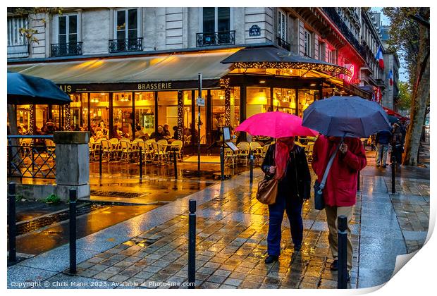 Paris in the rain Print by Chris Mann