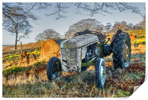 A Massey Ferguson Grey Gray TE20 Tractor Winter Hay Light Print by OBT imaging