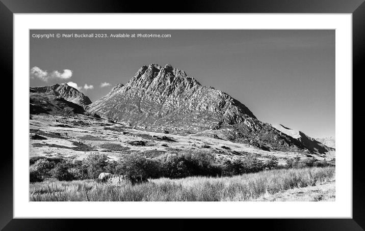 Tryfan Mountain East Face in Snowdonia Mono Framed Mounted Print by Pearl Bucknall