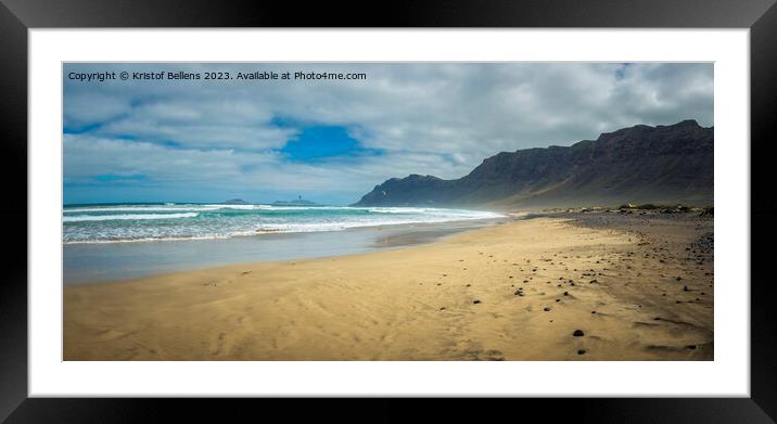 View on Famara beach on the Canary Island of Lanzarote, with some windsurfing in the far distance Framed Mounted Print by Kristof Bellens