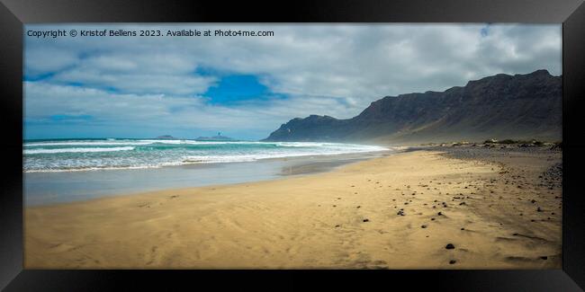 View on Famara beach on the Canary Island of Lanzarote, with some windsurfing in the far distance Framed Print by Kristof Bellens
