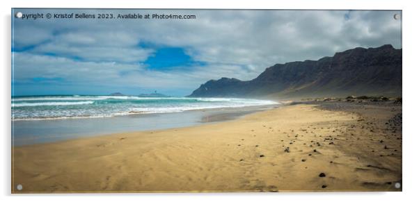 View on Famara beach on the Canary Island of Lanzarote, with some windsurfing in the far distance Acrylic by Kristof Bellens