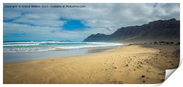 View on Famara beach on the Canary Island of Lanzarote, with some windsurfing in the far distance Print by Kristof Bellens