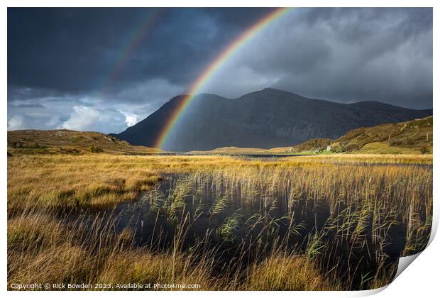 Majestic Rainbow over Scottish Highland Mountains Print by Rick Bowden