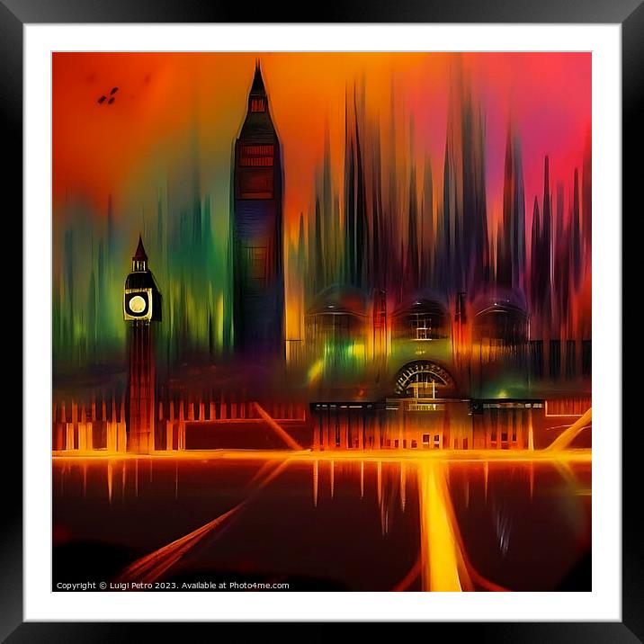 Colourful  London Skyline Generative AI Illustrati Framed Mounted Print by Luigi Petro