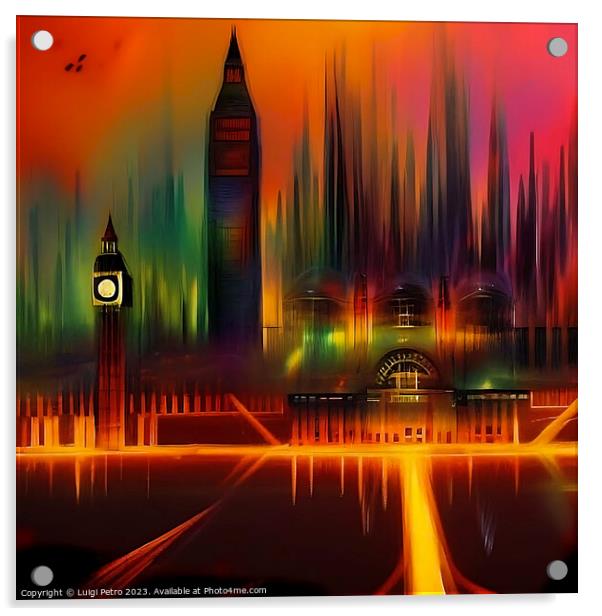 Colourful  London Skyline Generative AI Illustrati Acrylic by Luigi Petro