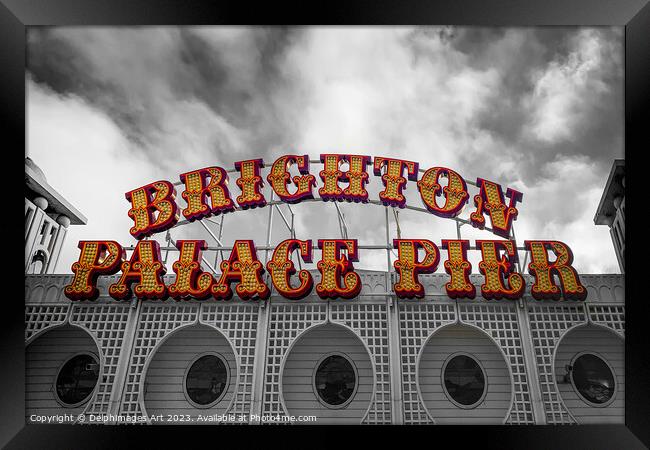 Brighton Palace Pier sign Framed Print by Delphimages Art
