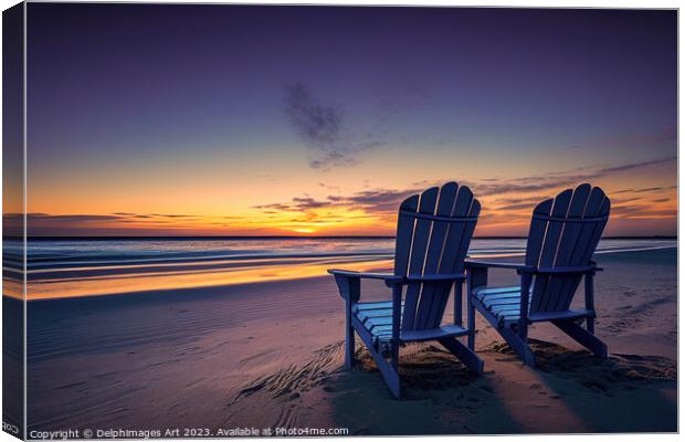 Beach chairs at sunset Canvas Print by Delphimages Art