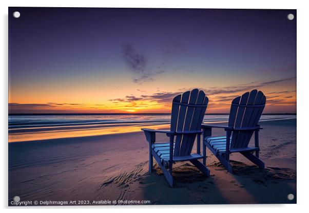 Beach chairs at sunset Acrylic by Delphimages Art