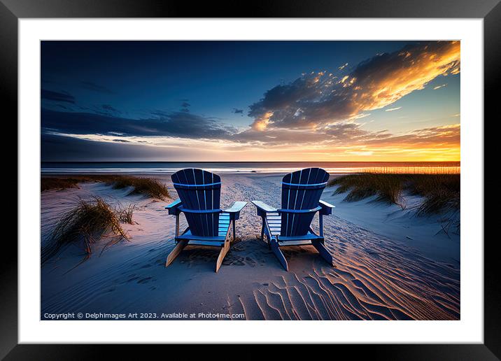 Beach chairs at sunset Framed Mounted Print by Delphimages Art