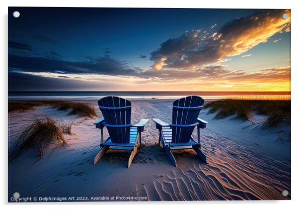 Beach chairs at sunset Acrylic by Delphimages Art