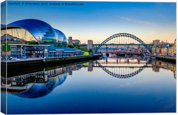 Tyne Bridge, Swing Bridge and Sage Gateshead Canvas Print by Chris Mann