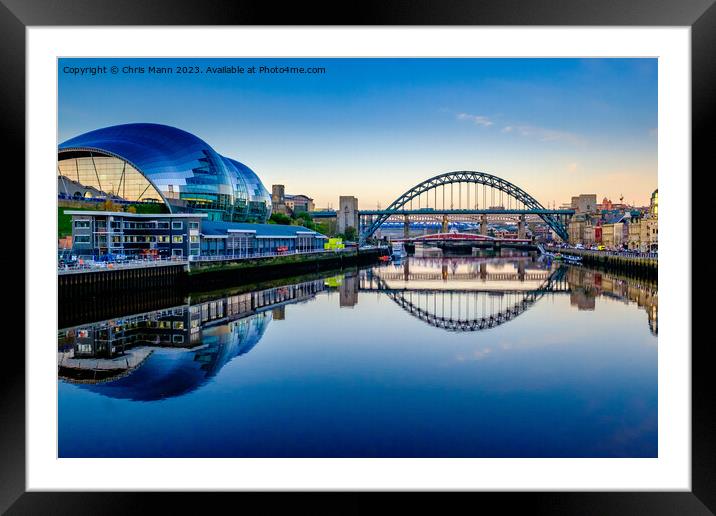 Tyne Bridge, Swing Bridge and Sage Gateshead Framed Mounted Print by Chris Mann