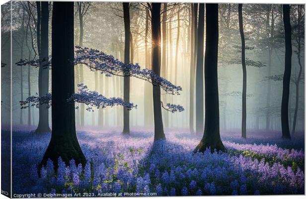 Bluebells woods, misty forest Canvas Print by Delphimages Art