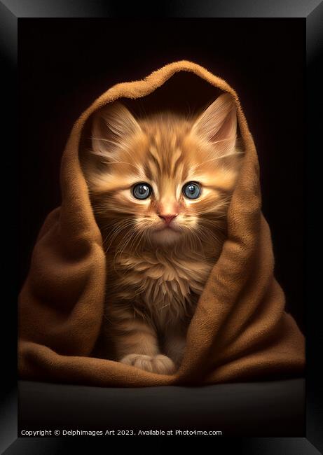 Ginger kitten in a blanket Framed Print by Delphimages Art