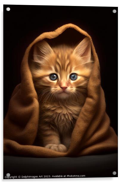 Ginger kitten in a blanket Acrylic by Delphimages Art