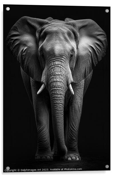 Elephant portrait, black and white Acrylic by Delphimages Art