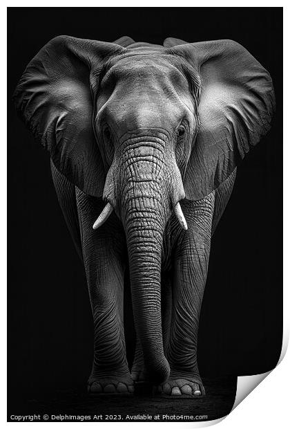 Elephant portrait, black and white Print by Delphimages Art