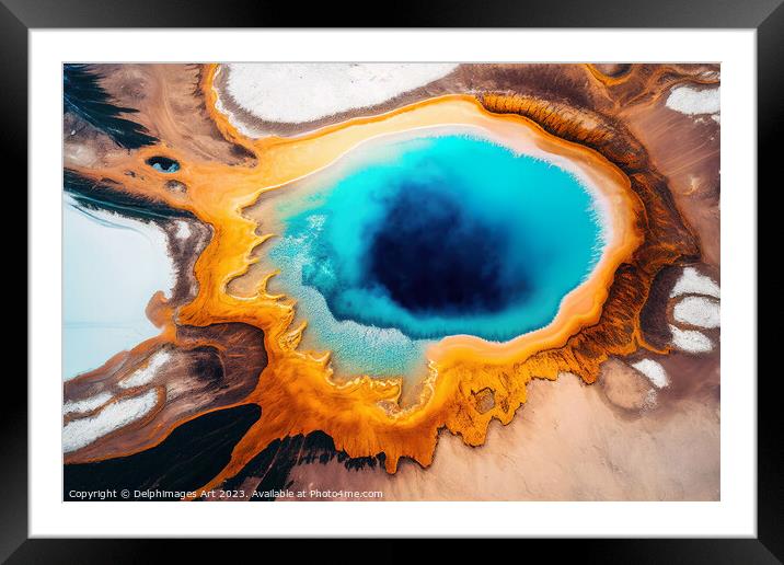 Yellowstone colorful hot spring pool Framed Mounted Print by Delphimages Art