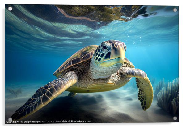 Green sea turtle underwater Acrylic by Delphimages Art