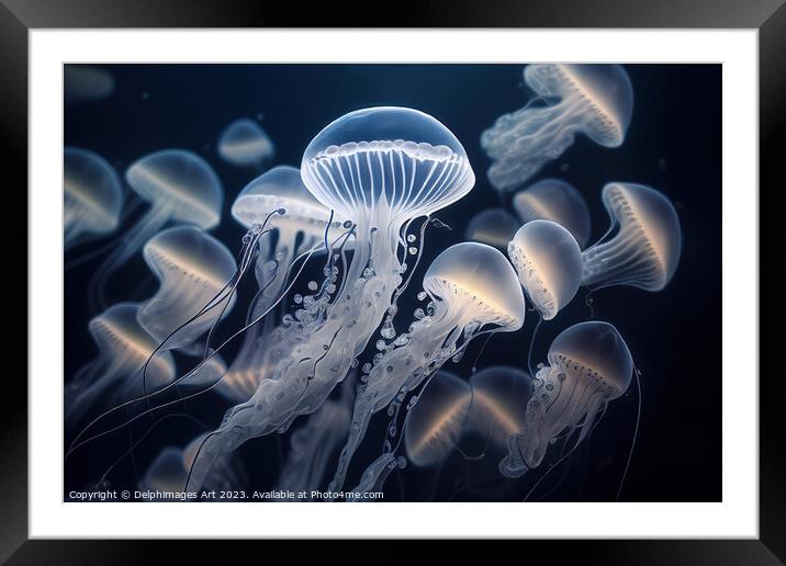 Jellyfishes underwater ballet Framed Mounted Print by Delphimages Art