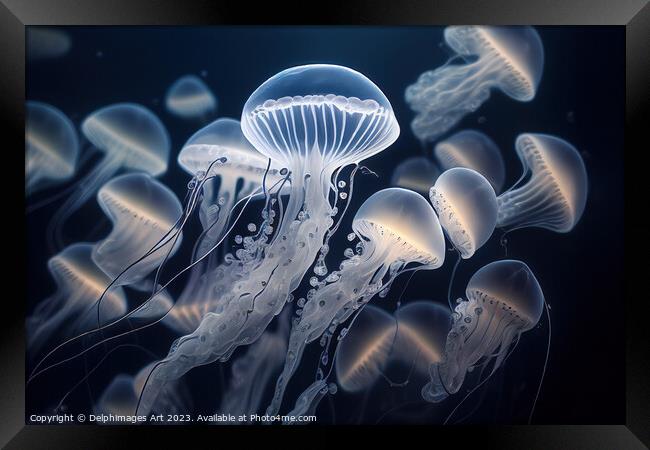 Jellyfishes underwater ballet Framed Print by Delphimages Art