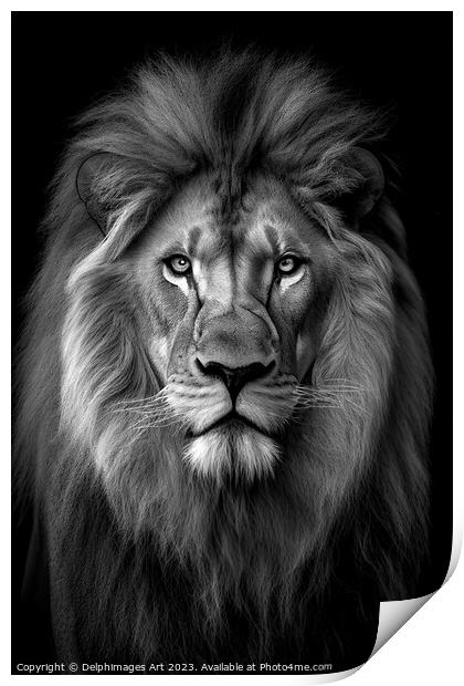 Lion front portrait Print by Delphimages Art