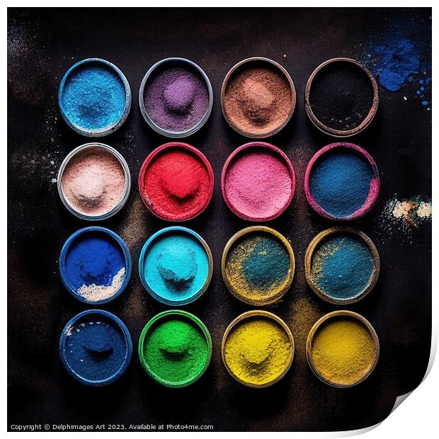 Colorful paint pots abstract Print by Delphimages Art