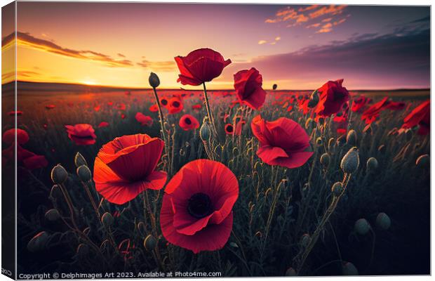 Red poppy field at sunset Canvas Print by Delphimages Art