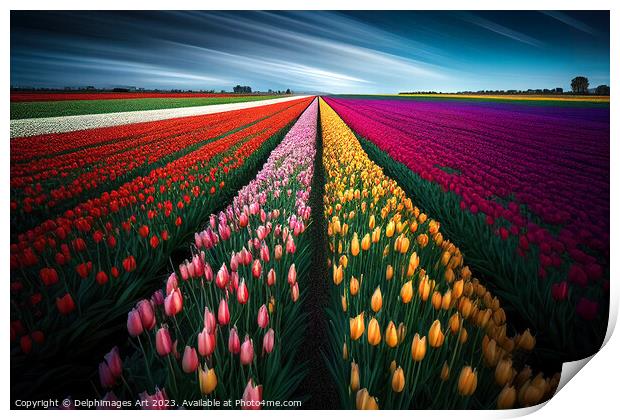 Tulip flowers field Print by Delphimages Art