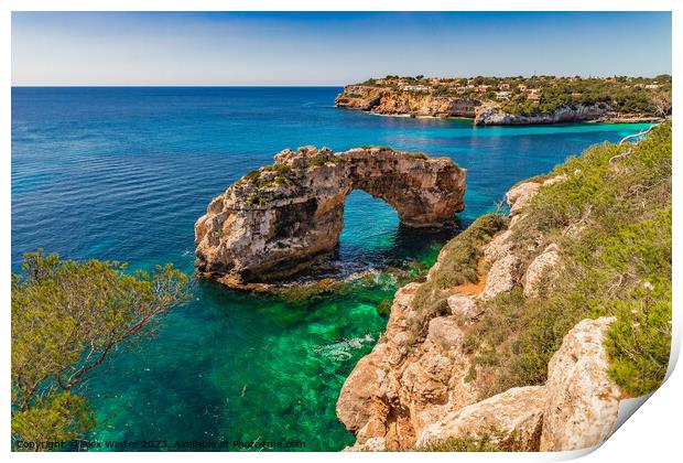 Es Pontas, rock arch on Mallorca island Print by Alex Winter