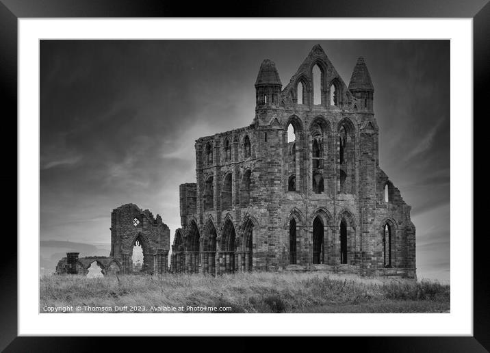 Whitby Abbey B&W Framed Mounted Print by Thomson Duff