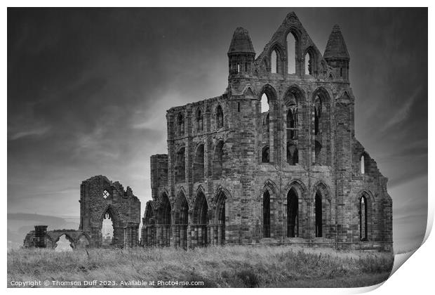 Whitby Abbey B&W Print by Thomson Duff